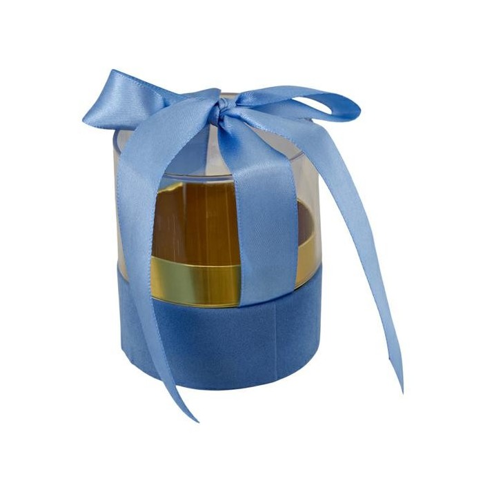 SCATOLA TONDA PICCOLA NASTRO FIOCCO CELESTE 6.5X6.5X7